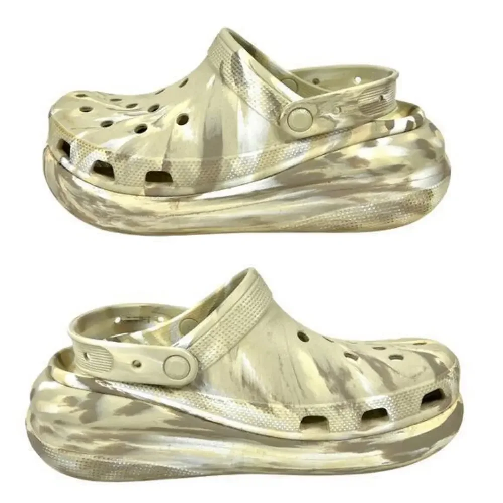Crocs Classic Crush Platform Clogs Womens 11 / Mens 9 Marbled Bone Comfort Shoes